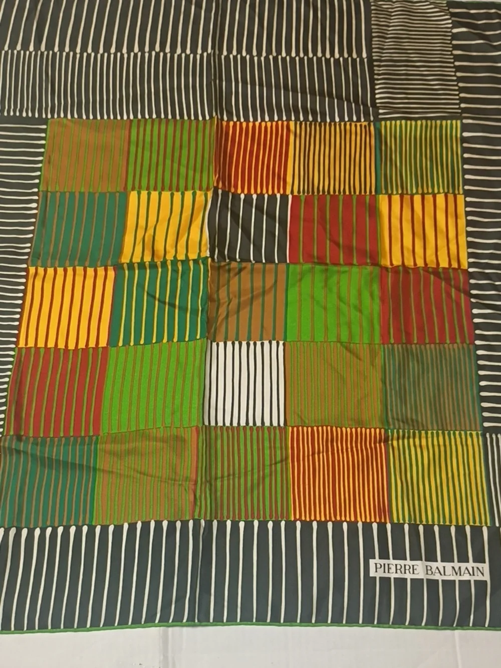 ❤️AMAZING PIERRE BALMAIN Multi-Color Striped Silk Scarf Shawl 30.5x31
